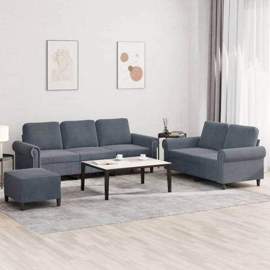 Set di Divani 3 pz con Cuscini Grigio Scuro in Velluto | homemem39