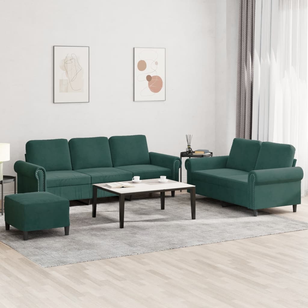 Set di Divani 3 pz con Cuscini Verde scuro in Velluto - homemem39