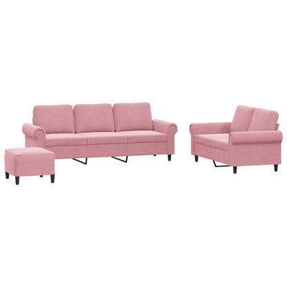 Set di Divani 3 pz con Cuscini rosa in Velluto