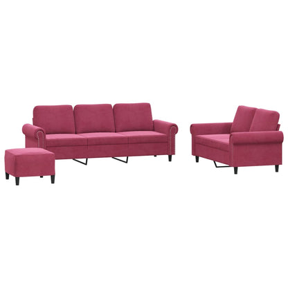 Set di Divani 3 pz con Cuscini Rosso Vino in Velluto - homemem39