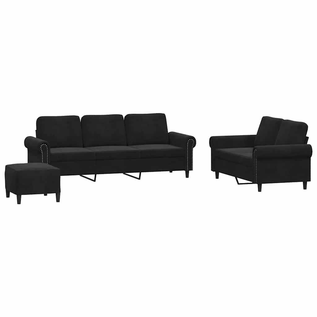 Set di Divani 3 pz con Cuscini Nero in Velluto | homemem39