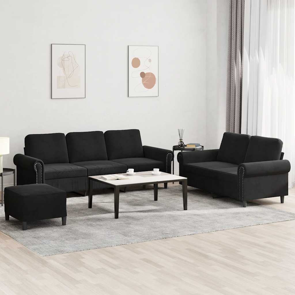 Set di Divani 3 pz con Cuscini Nero in Velluto | homemem39