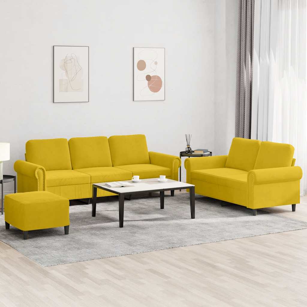 Set di Divani 3 pz con Cuscini giallo in Velluto | homemem39