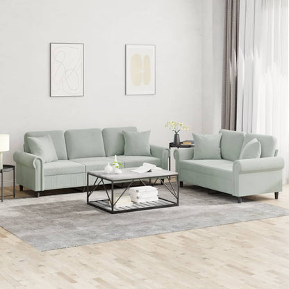 Set di Divani 2 pz con Cuscini Grigio Chiaro in Velluto - homemem39