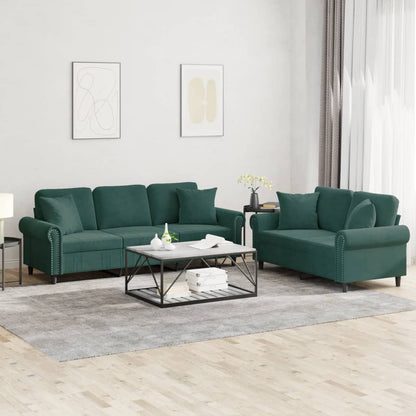 Set di Divani 2 pz con Cuscini Verde Scuro in Velluto