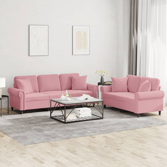 Set di Divani 2 pz con Cuscini Rosa in Velluto