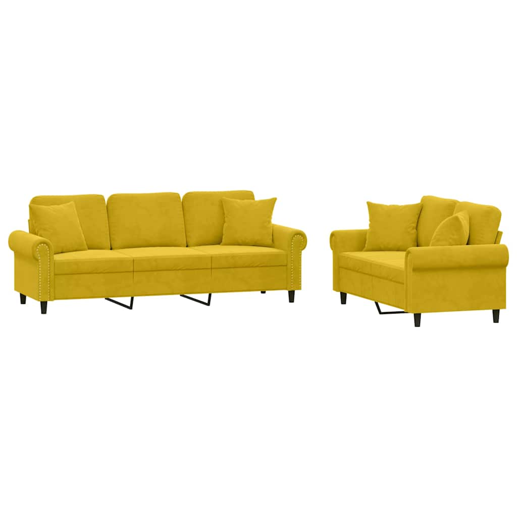 Set di Divani 2 pz con Cuscini Giallo in Velluto | homemem39