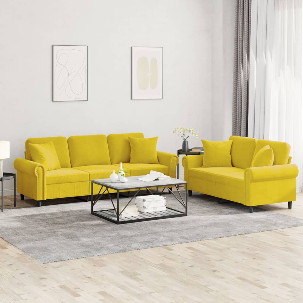 Set di Divani 2 pz con Cuscini Giallo in Velluto - homemem39