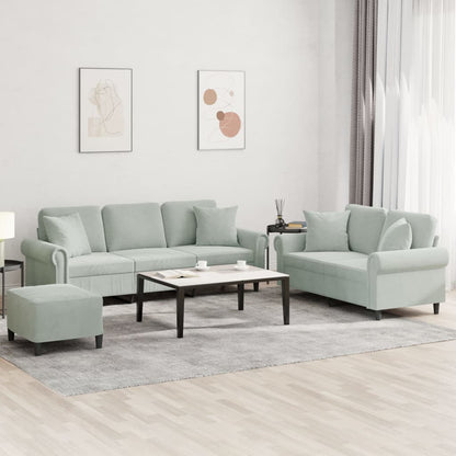 Set di Divani 3 pz con Cuscini Grigio Chiaro in Velluto | homemem39