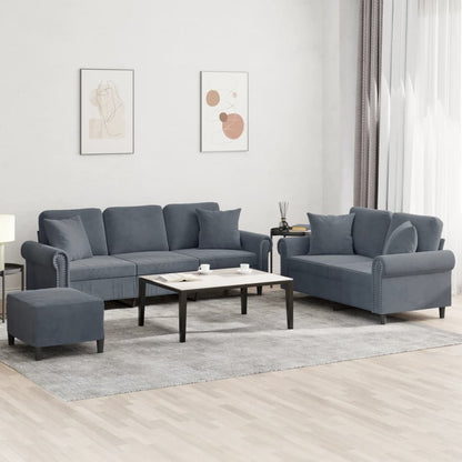 Set di Divani 3 pz con Cuscini Grigio Scuro in Velluto - homemem39