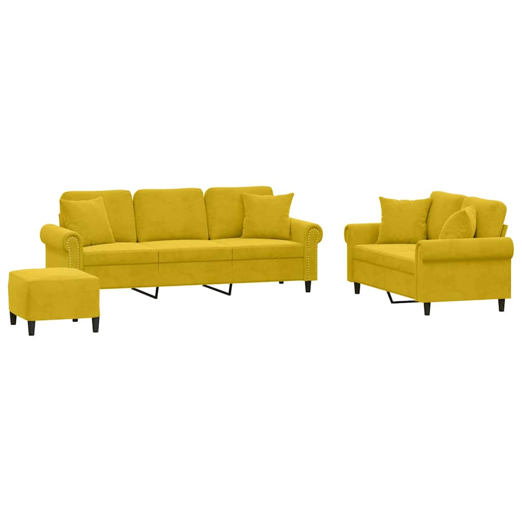 Set di Divani 3 pz con Cuscini Giallo in Velluto | homemem39