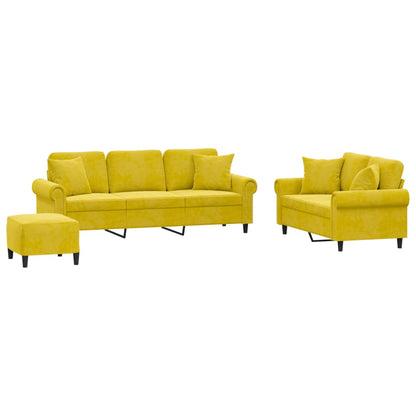 Set di Divani 3 pz con Cuscini Giallo in Velluto - homemem39