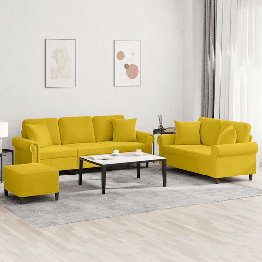 Set di Divani 3 pz con Cuscini Giallo in Velluto | homemem39