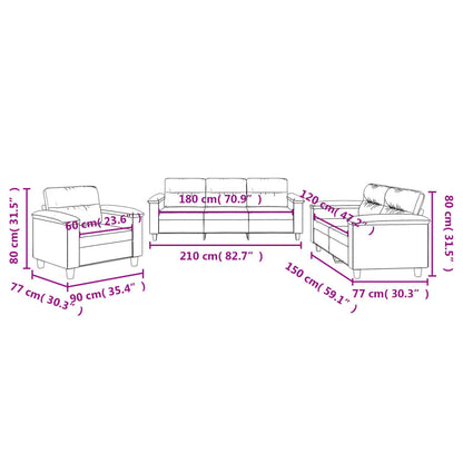 Set Divani 3 pz con Cuscini Grigio Chiaro in Tessuto Microfibra