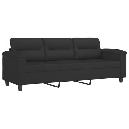 Set Divani 3 pz con Cuscini Nero in Tessuto Microfibra | homemem39