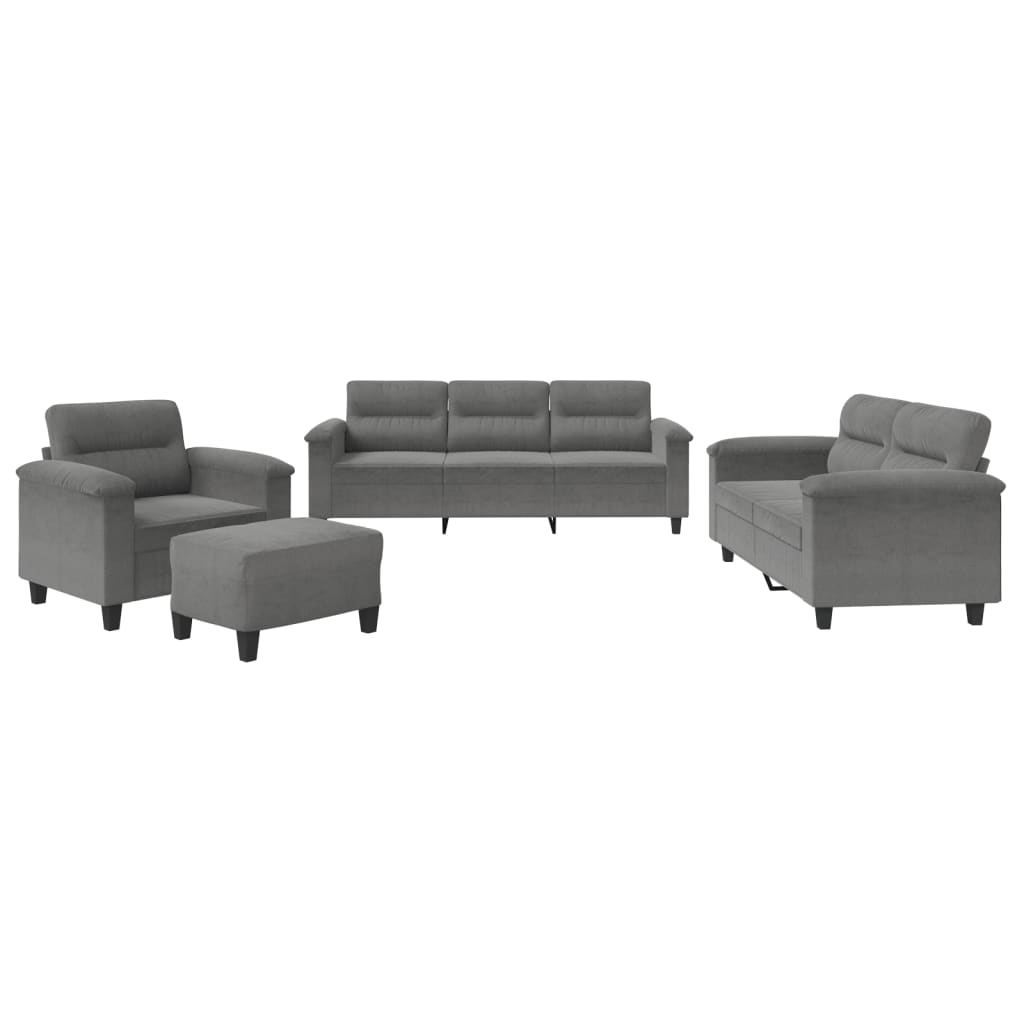 Set Divani 4 pz con Cuscini Grigio Scuro in Tessuto Microfibra | homemem39