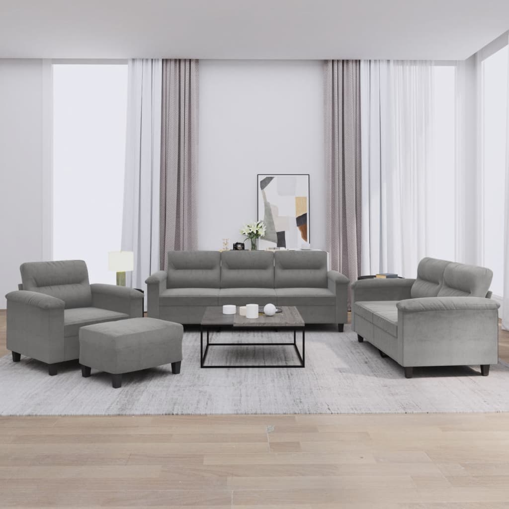 Set Divani 4 pz con Cuscini Grigio Scuro in Tessuto Microfibra | homemem39