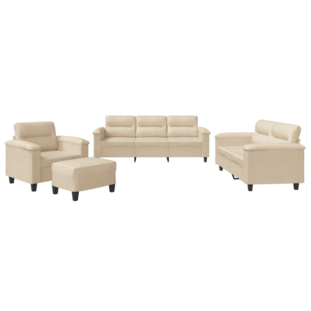 Set Divani 4 pz con Cuscini Crema in Tessuto Microfibra | homemem39