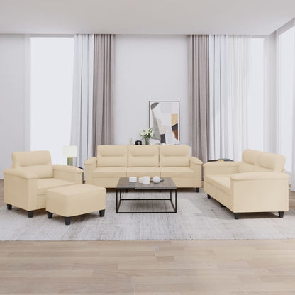 Set Divani 4 pz con Cuscini Crema in Tessuto Microfibra | homemem39
