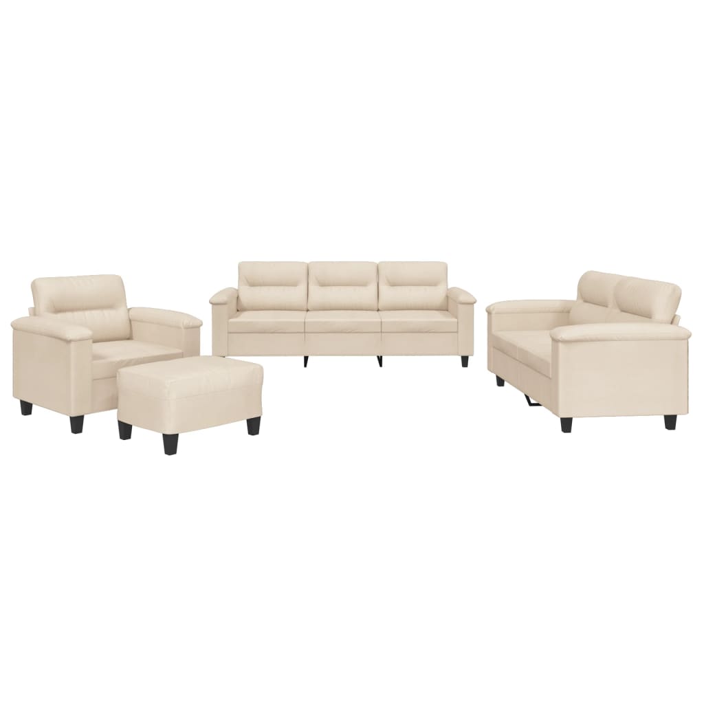 Set Divani 4 pz con Cuscini Beige in Tessuto Microfibra - homemem39