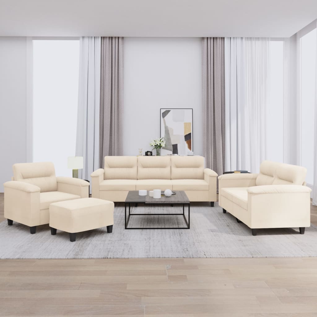 Set Divani 4 pz con Cuscini Beige in Tessuto Microfibra - homemem39