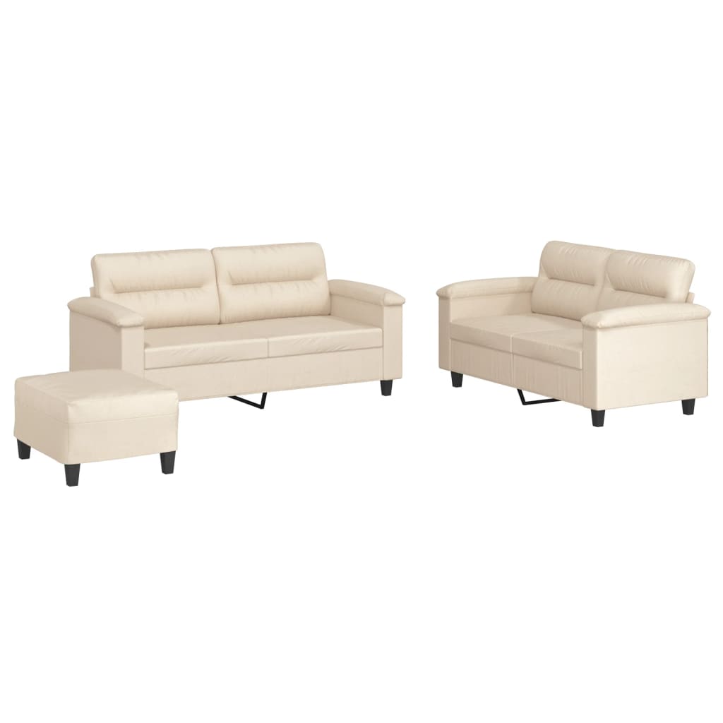 Set Divani 3 pz con Cuscini Beige in Tessuto Microfibra | homemem39