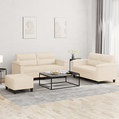 Set Divani 3 pz con Cuscini Beige in Tessuto Microfibra | homemem39
