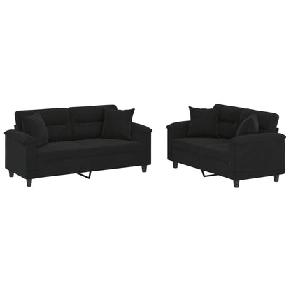 Set Divani 2 pz con Cuscini Nero in Tessuto Microfibra | homemem39