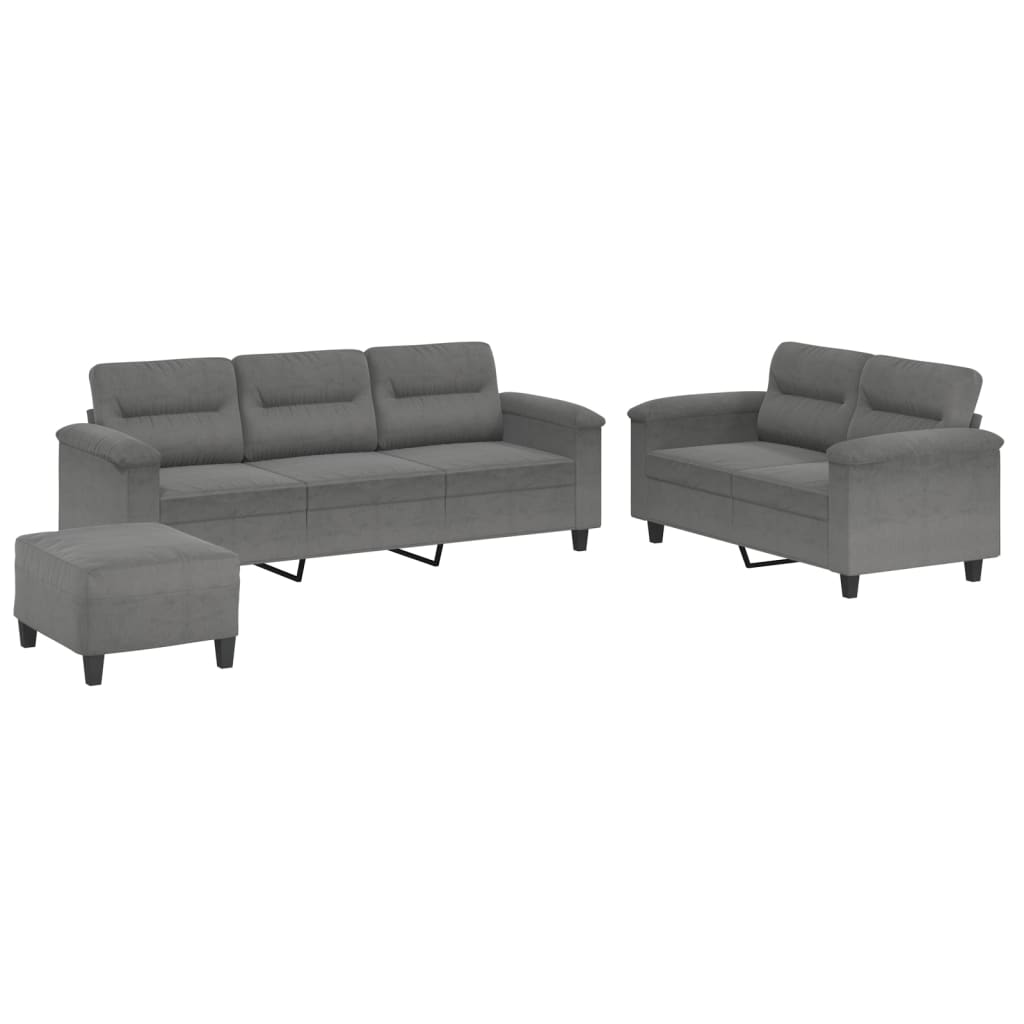 Set Divani 3 pz con Cuscini Grigio Scuro in Tessuto Microfibra | homemem39