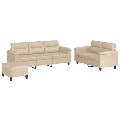 Set Divani 3 pz con Cuscini Crema in Tessuto Microfibra | homemem39