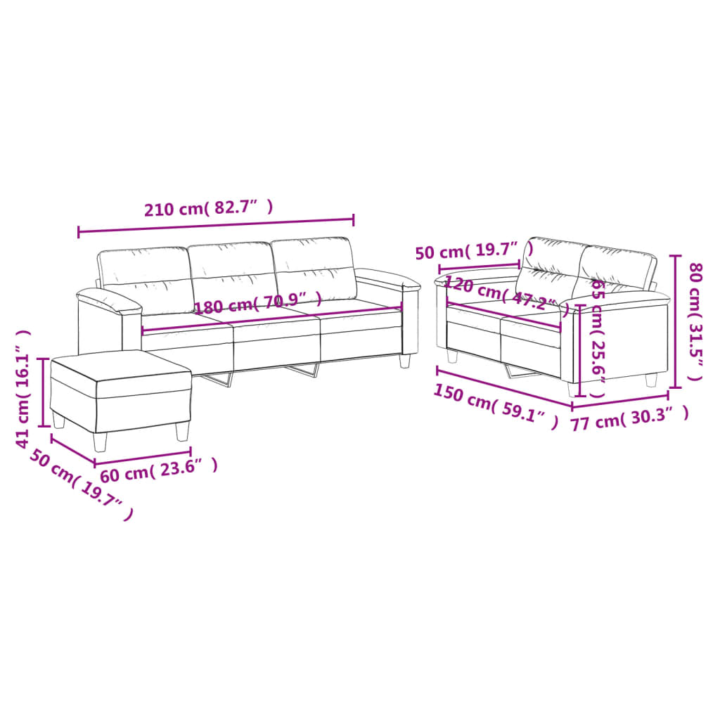 Set Divani 3 pz con Cuscini Crema in Tessuto Microfibra | homemem39