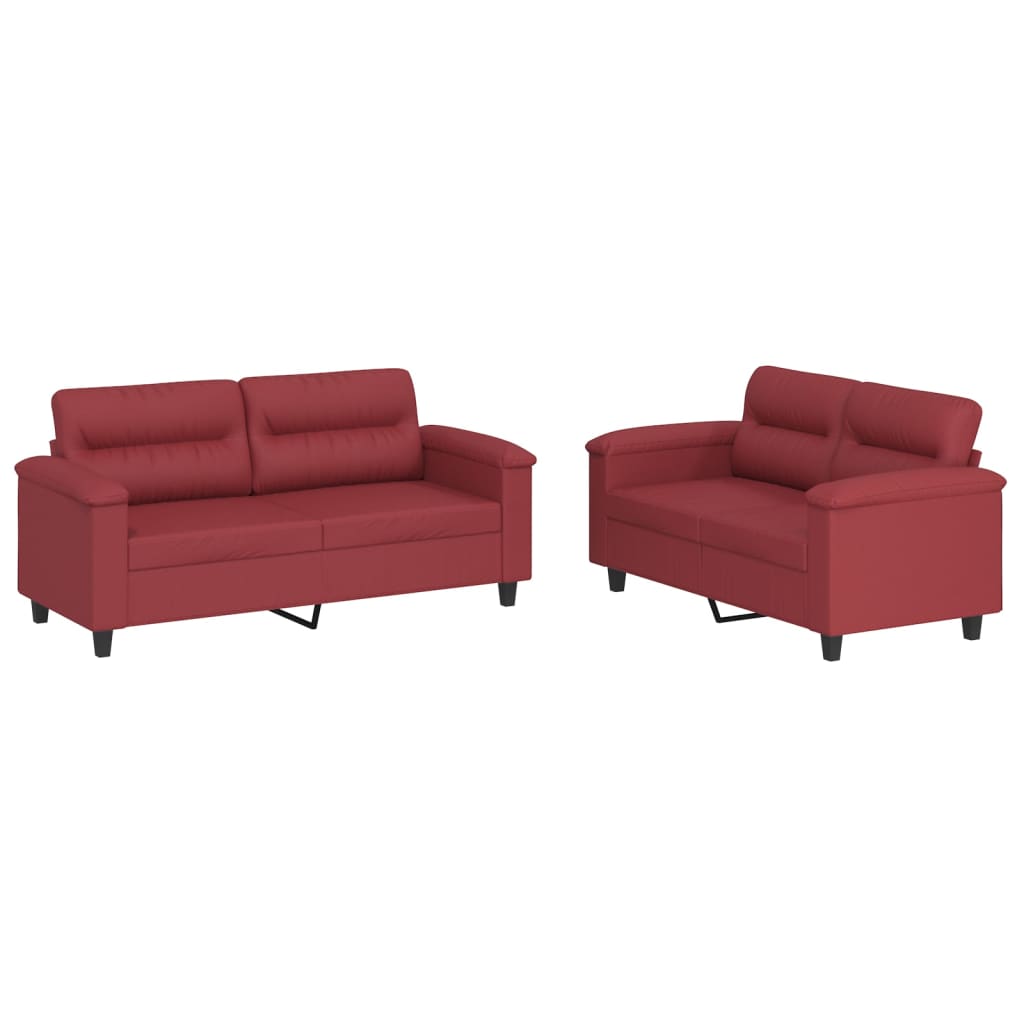 Set di Divani 2 pz con Cuscini Rosso Vino in Similpelle