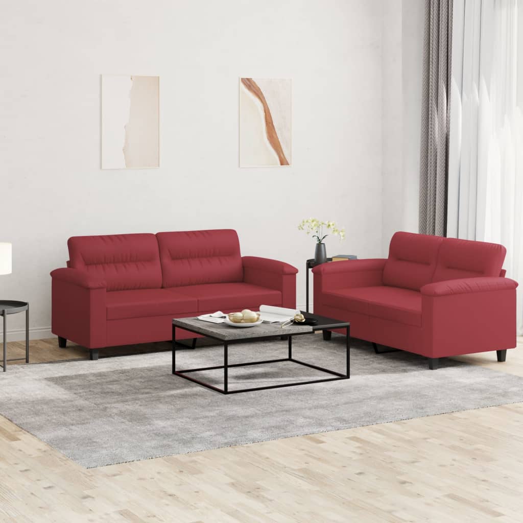 Set di Divani 2 pz con Cuscini Rosso Vino in Similpelle