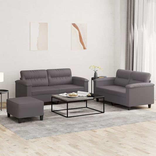 Set di Divani 3 pz con Cuscini Grigio in Similpelle