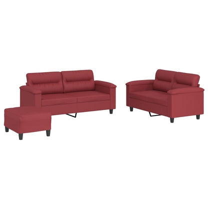 Set di Divani 3 pz con Cuscini Rosso Vino in Similpelle