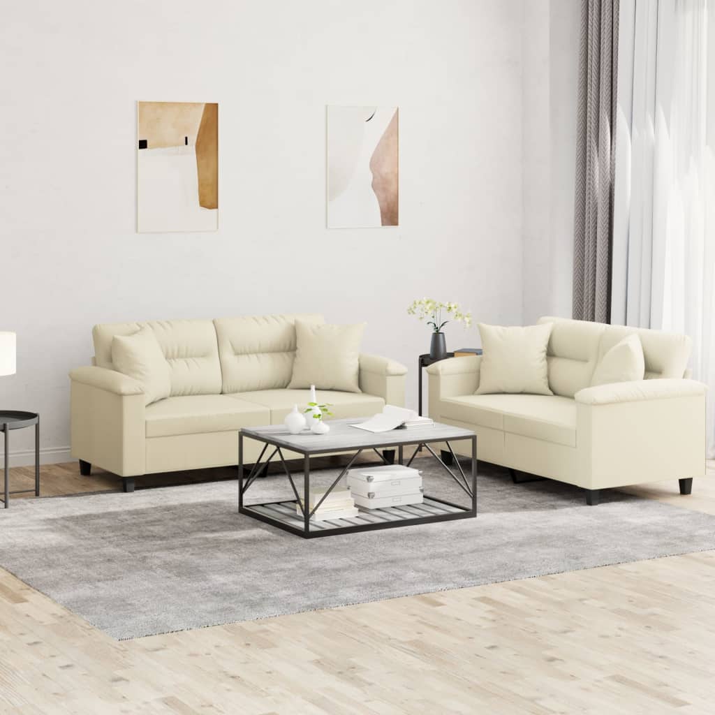 Set di Divani 2 pz con Cuscini Crema in Similpelle | homemem39