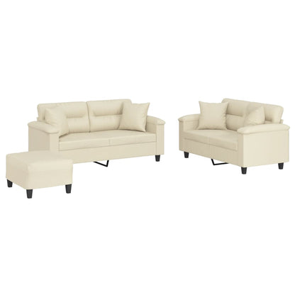 Set di Divani 3 pz con Cuscini Crema in Similpelle | homemem39