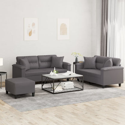 Set di Divani 3 pz con Cuscini Grigio in Similpelle - homemem39