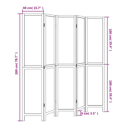 Divisorio Ambienti 5 Pannelli Marrone Scuro Massello Paulownia