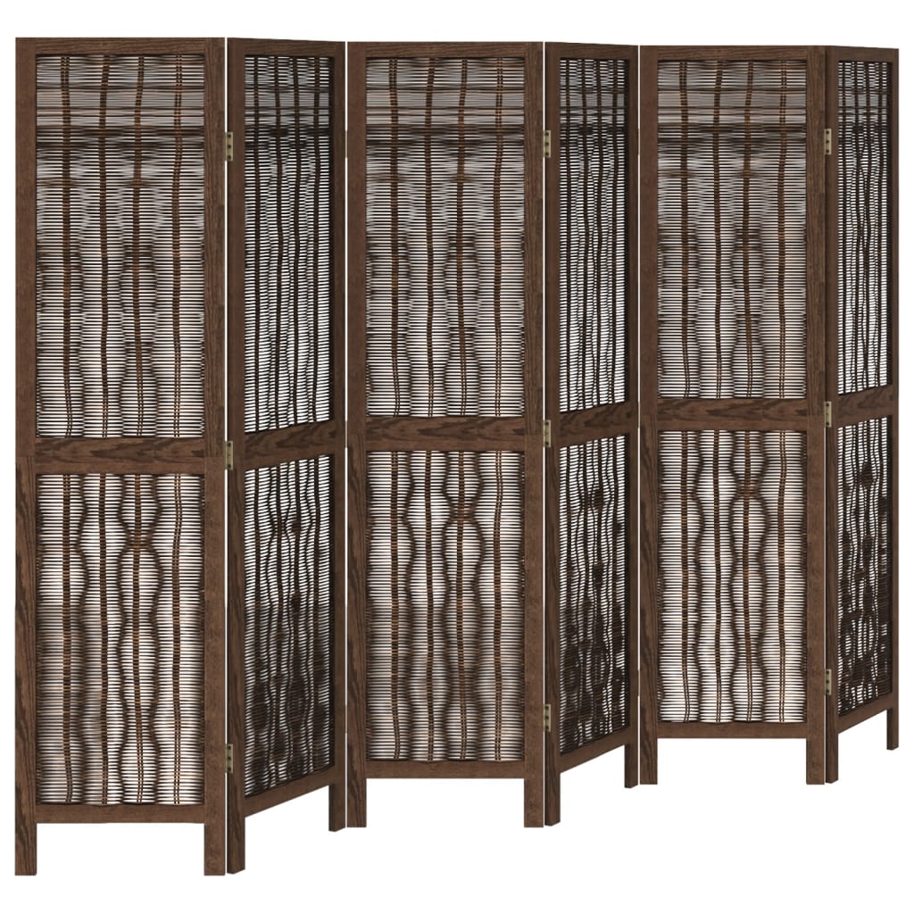 Room Divider 6 Panels Dark Brown Solid Paulownia