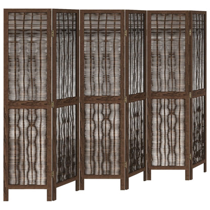 Room Divider 6 Panels Dark Brown Solid Paulownia