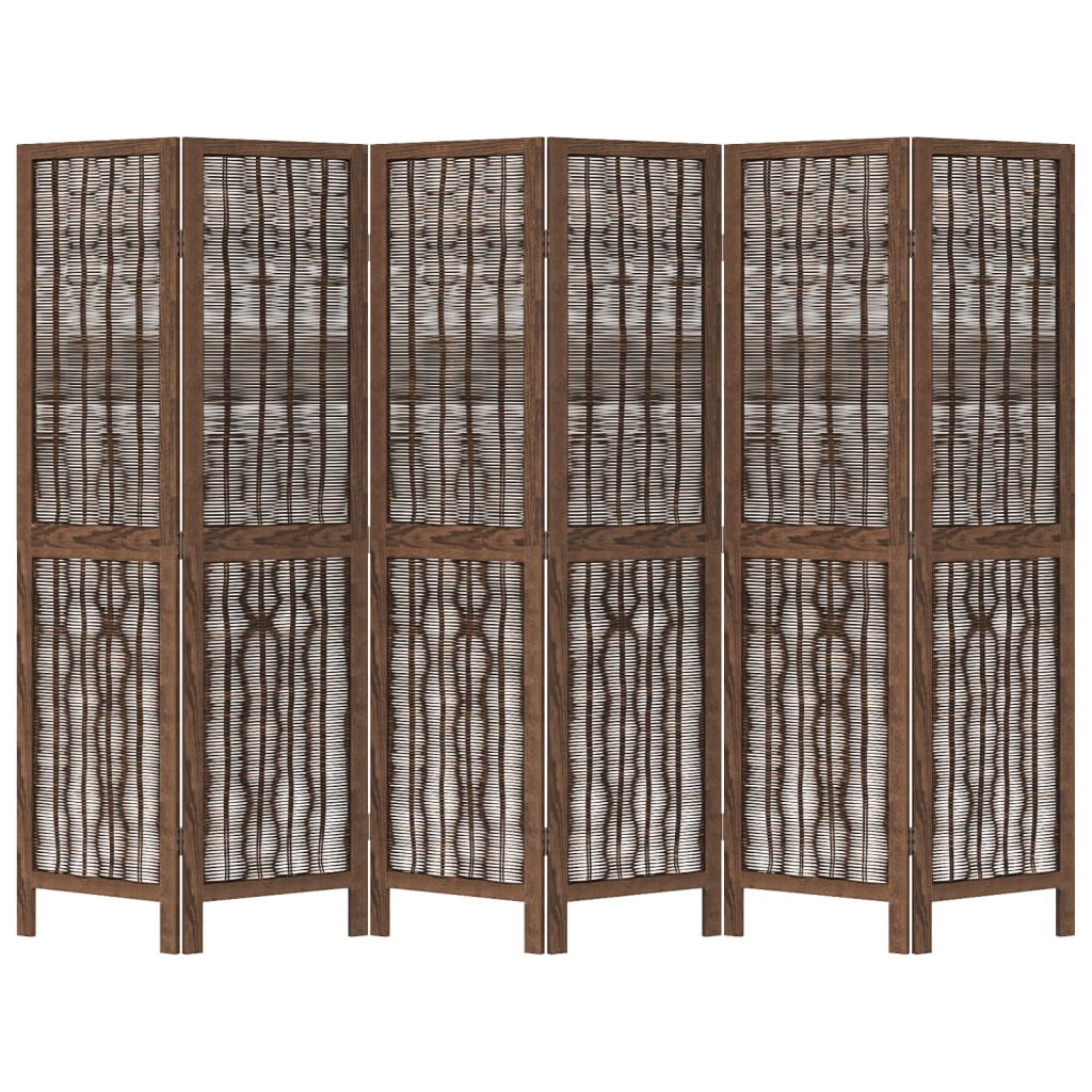 Room Divider 6 Panels Dark Brown Solid Paulownia