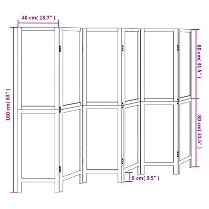 Room Divider 6 Panels Dark Brown Solid Paulownia