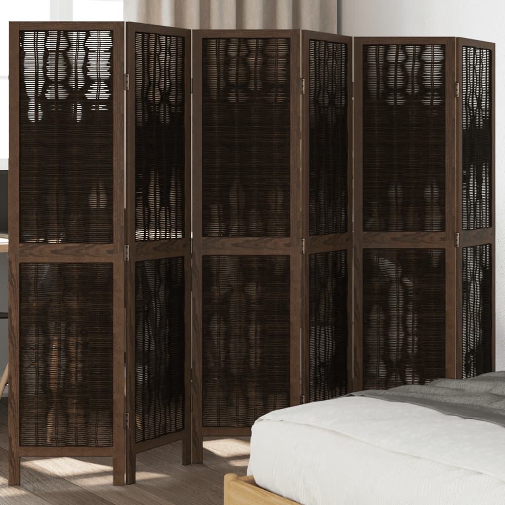 Room Divider 6 Panels Dark Brown Solid Paulownia