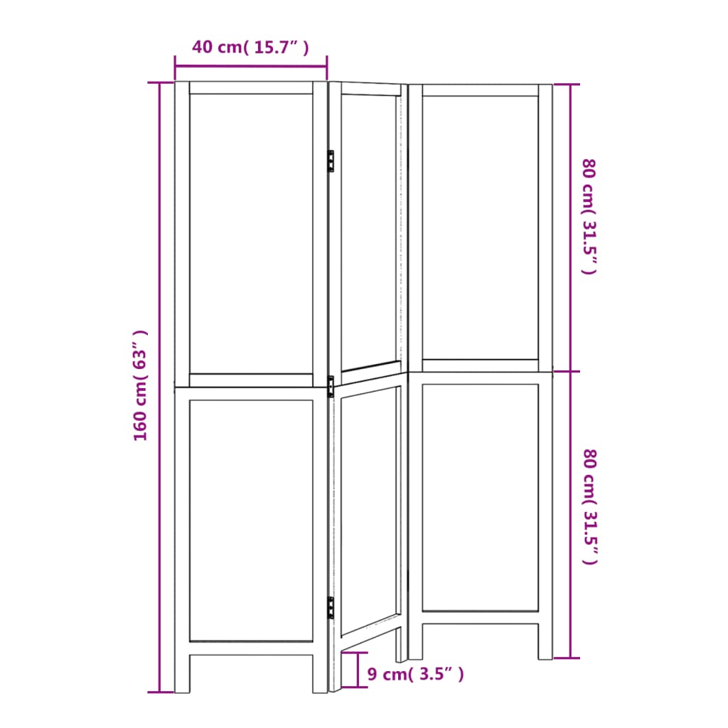 Room Divider 3 Panels White Solid Paulownia Wood