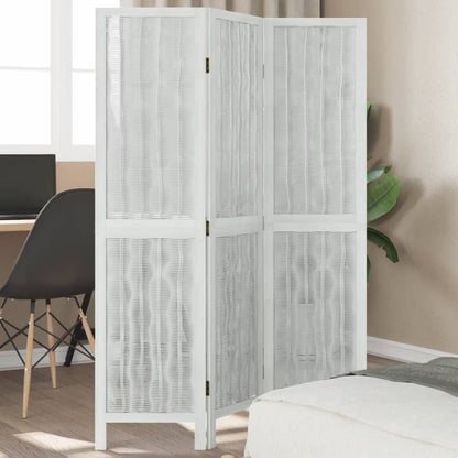 Room Divider 3 Panels White Solid Paulownia Wood