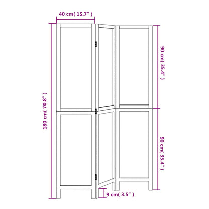 Room Divider 3 Panels White Solid Paulownia Wood