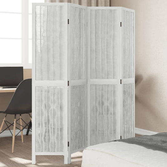 Room Divider 4 Panels White Solid Paulownia Wood