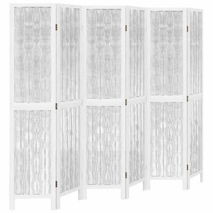 Room Divider 6 Panels White Solid Paulownia Wood