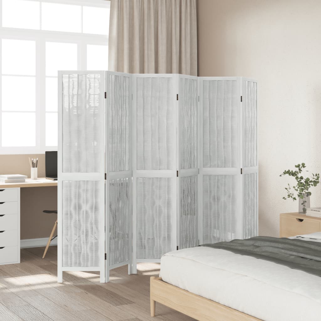 Room Divider 6 Panels White Solid Paulownia Wood